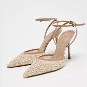New Zara Elegant Beige Sequin Women's Heels size US 8 EU 39